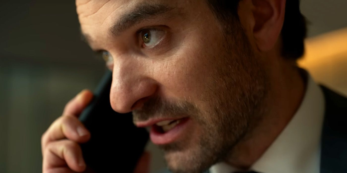 Charlie Cox talking on the phone dramatically in Netflix's Treason.
