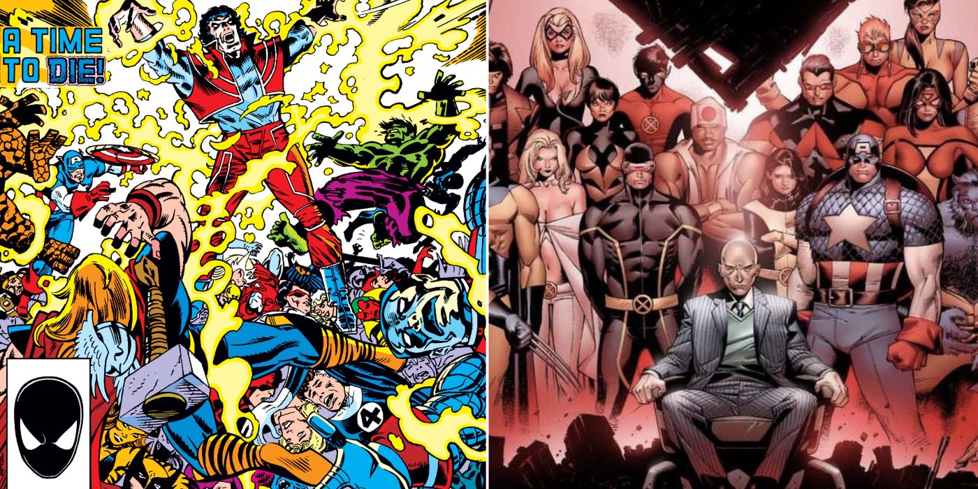 A split image of Secret Wars II and a House Of M ad