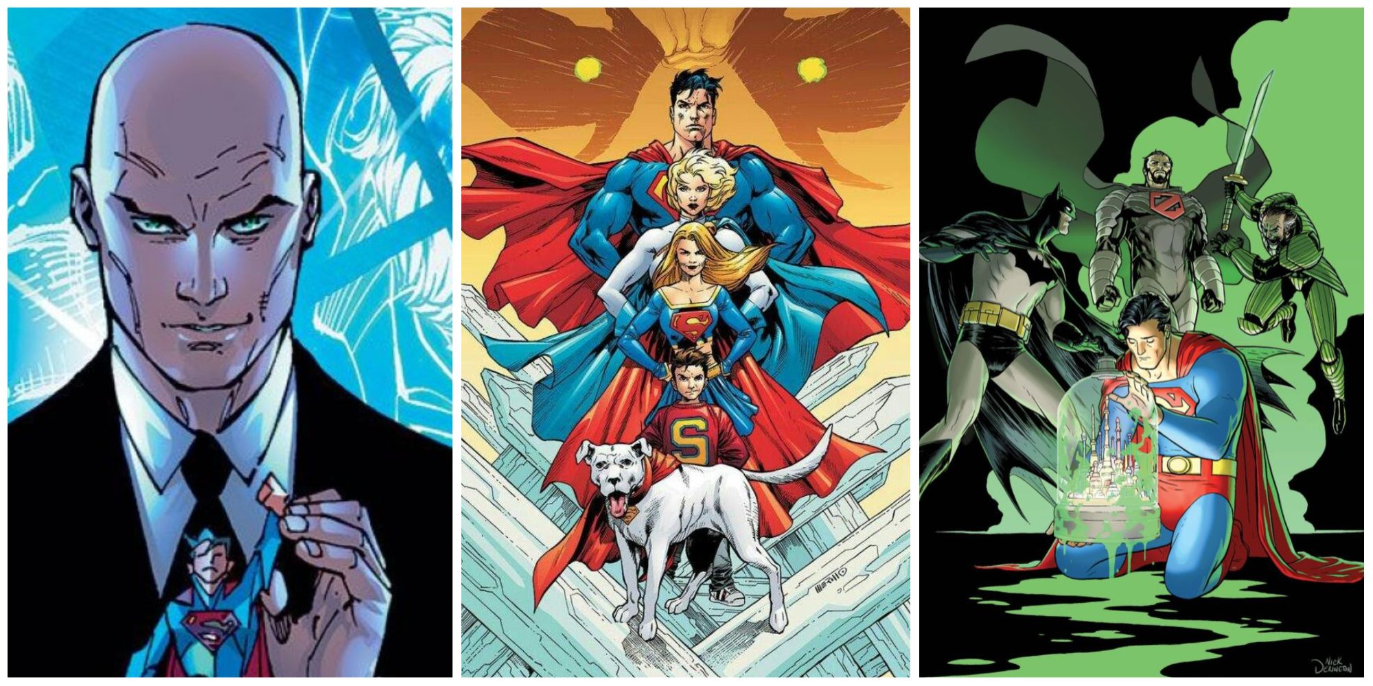 Split image of Lex Luthor Superman Family Batman and Superman