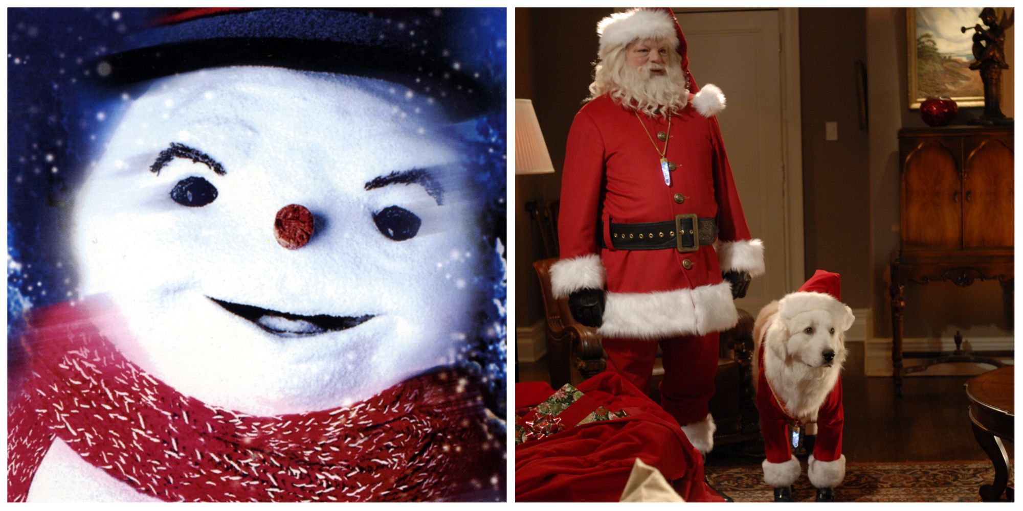 Split Image of Jack Frost and Santa Paws