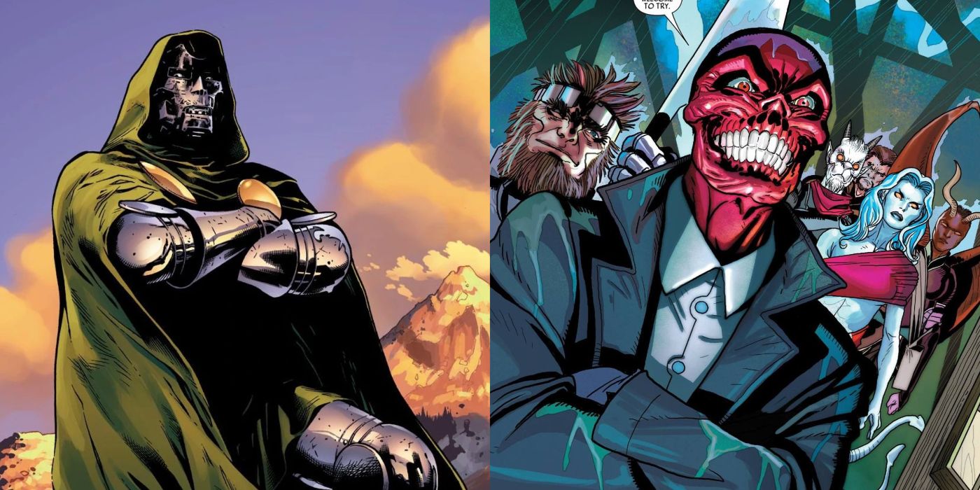 A split image of Doctor Doom and Red Skull