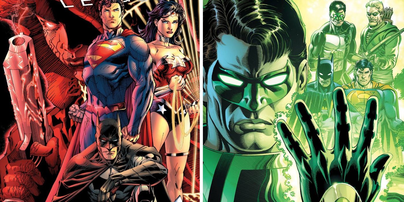 A split image of DC Comics' Justice League: Trinity War and Zero Hour
