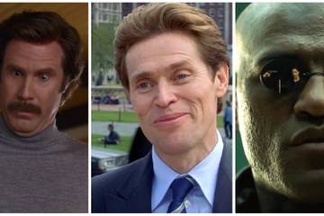 Split image Ron Burgundy Willem Defoe as Green Goblin and Morpheus