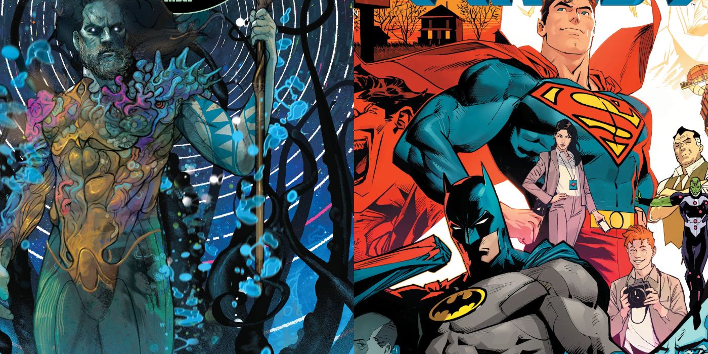 A split image of Aquaman: Andromeda and Batman/Superman: World's Finest from DC Comics