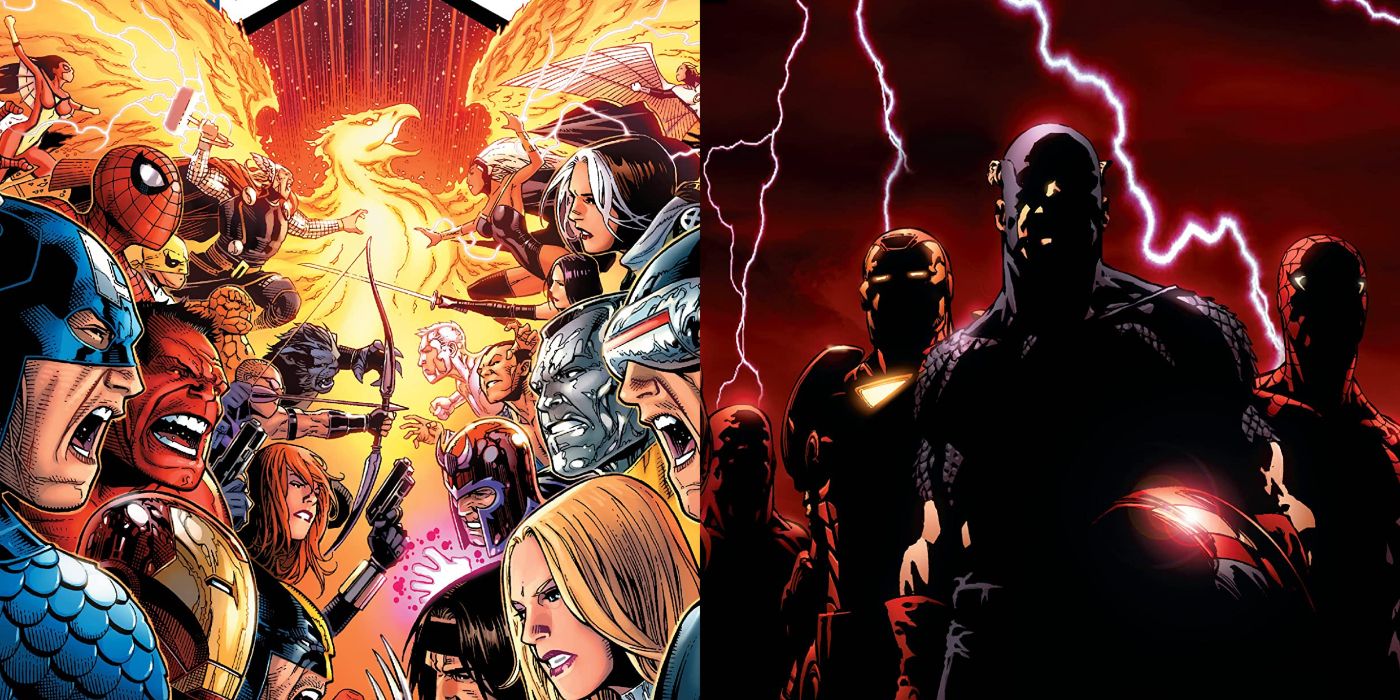 A split image of Avengers Vs. X-Men and New Avengers from Marvel Comics