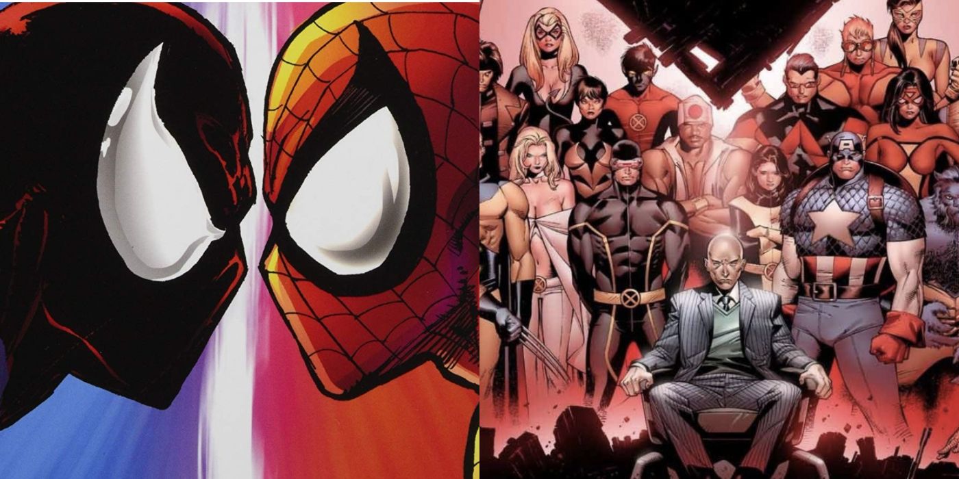 A split image of the Clone Saga and House of M from Marvel Comics