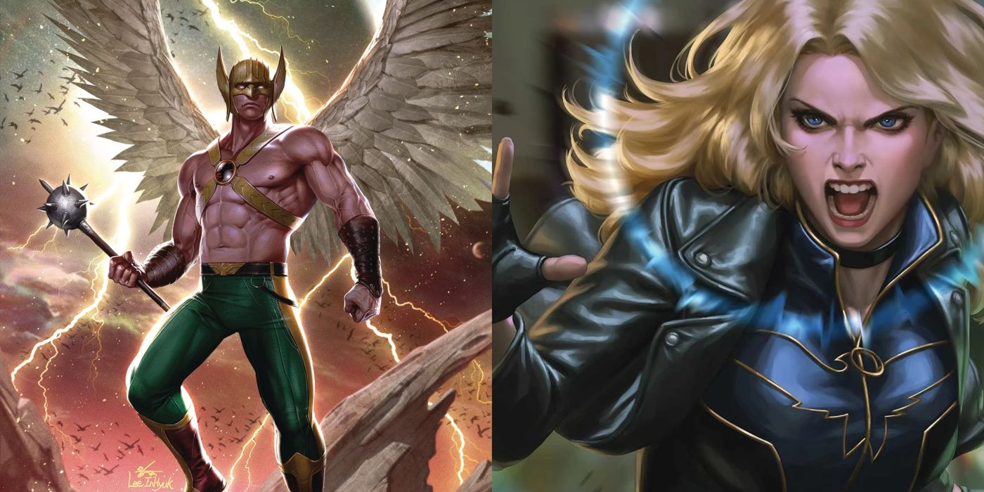 A split image of DC Comics' Hawkman and Black Canary