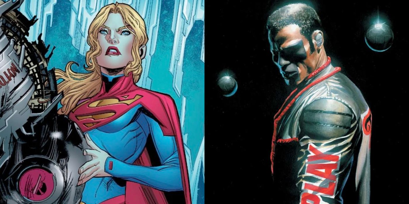 A split image of Supergirl and Mister Terrific from DC Comics