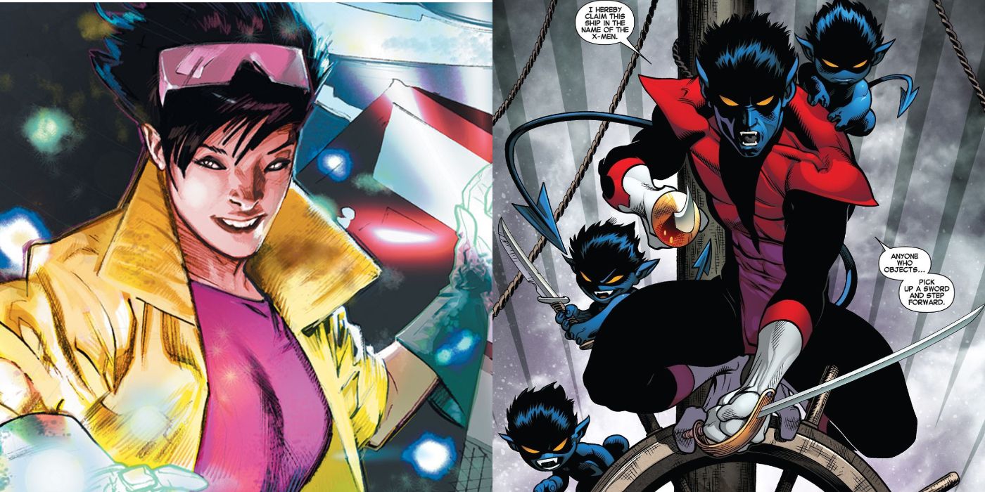 A split image of Jubilee and Nightcrawler from Marvel Comics