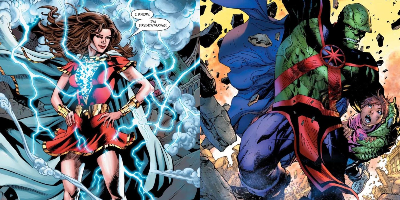 A split image of DC Comics' Mary Marvel and Martian Manhunter