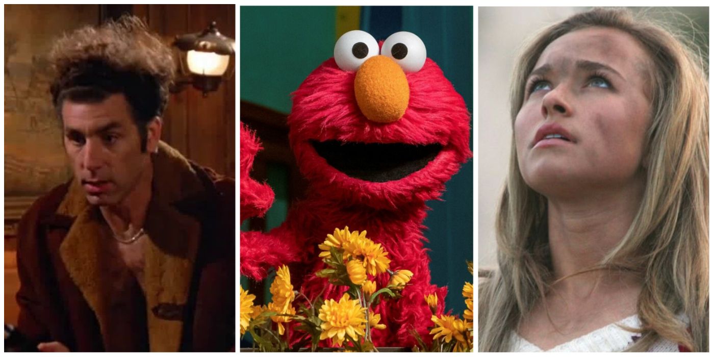 Split-image: Kramer (Seinfeld), Elmo (Sesame Street), Claire Bennet (Heroes)