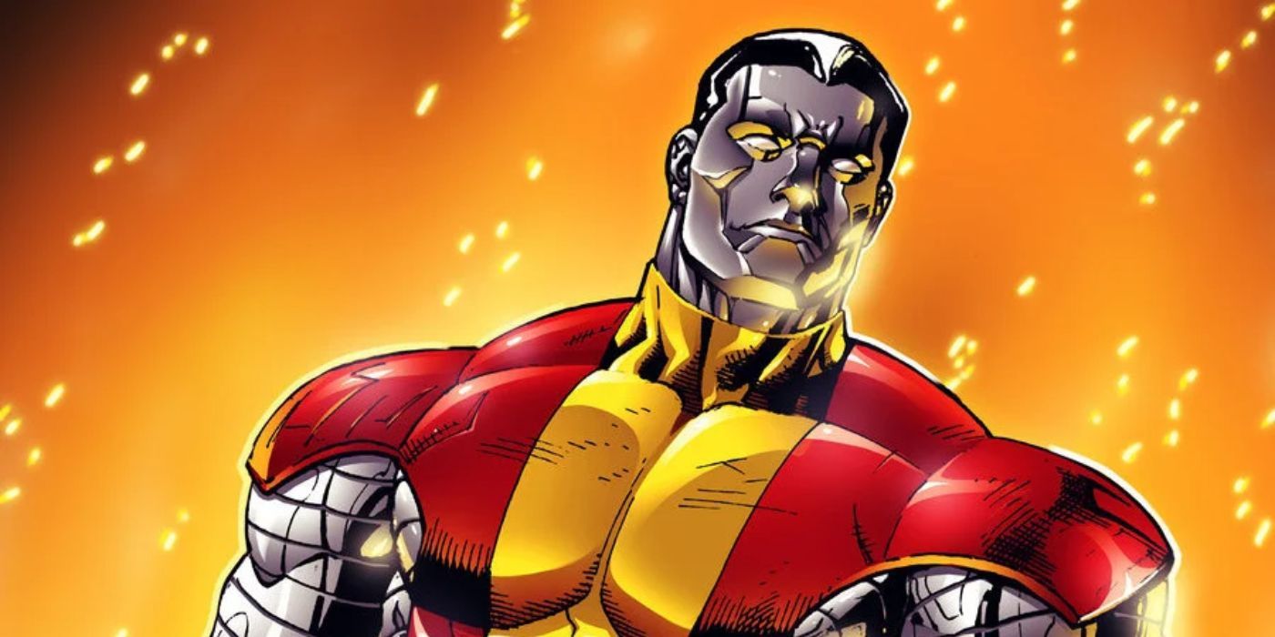 Colossus stands against a fiery background in Marvel Comics