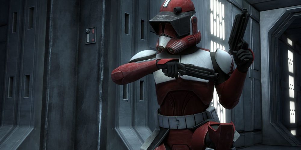 Commander Fox dual-wielding his pistols in Star Wars: The Clone Wars