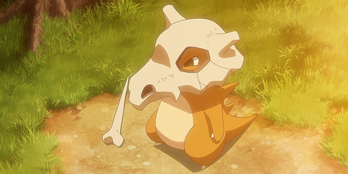 Cubone standing on ground in Pokemon anime