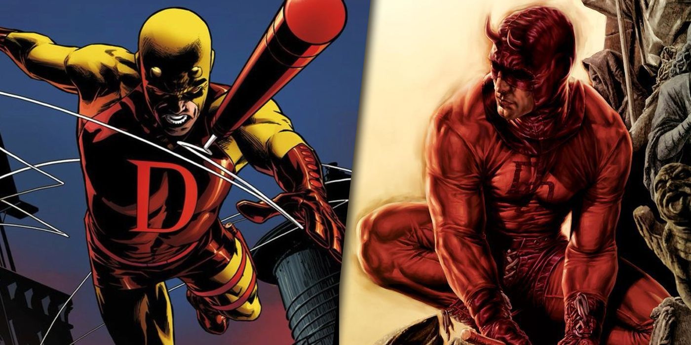 Daredevil in his original and redesigned costumes