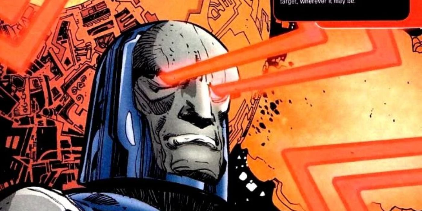 Darkseid shoots his Omega Beams out of his eyes