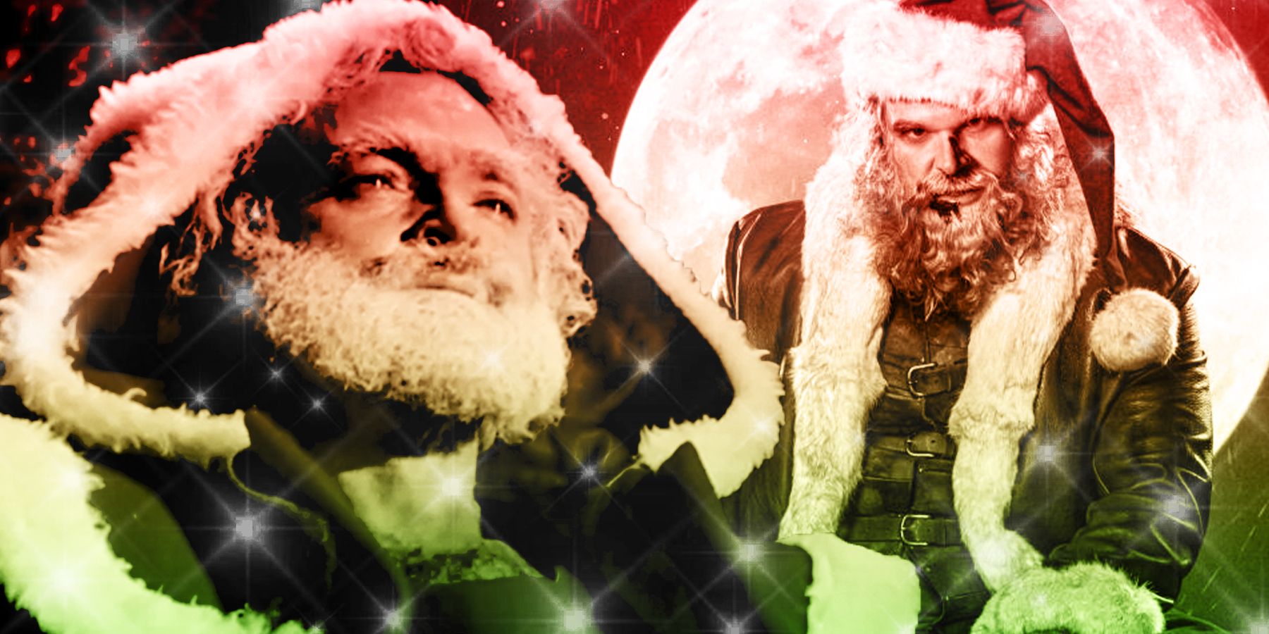 Deadly Games' Pere Noel and Violent Night's disheveled Santa Claus