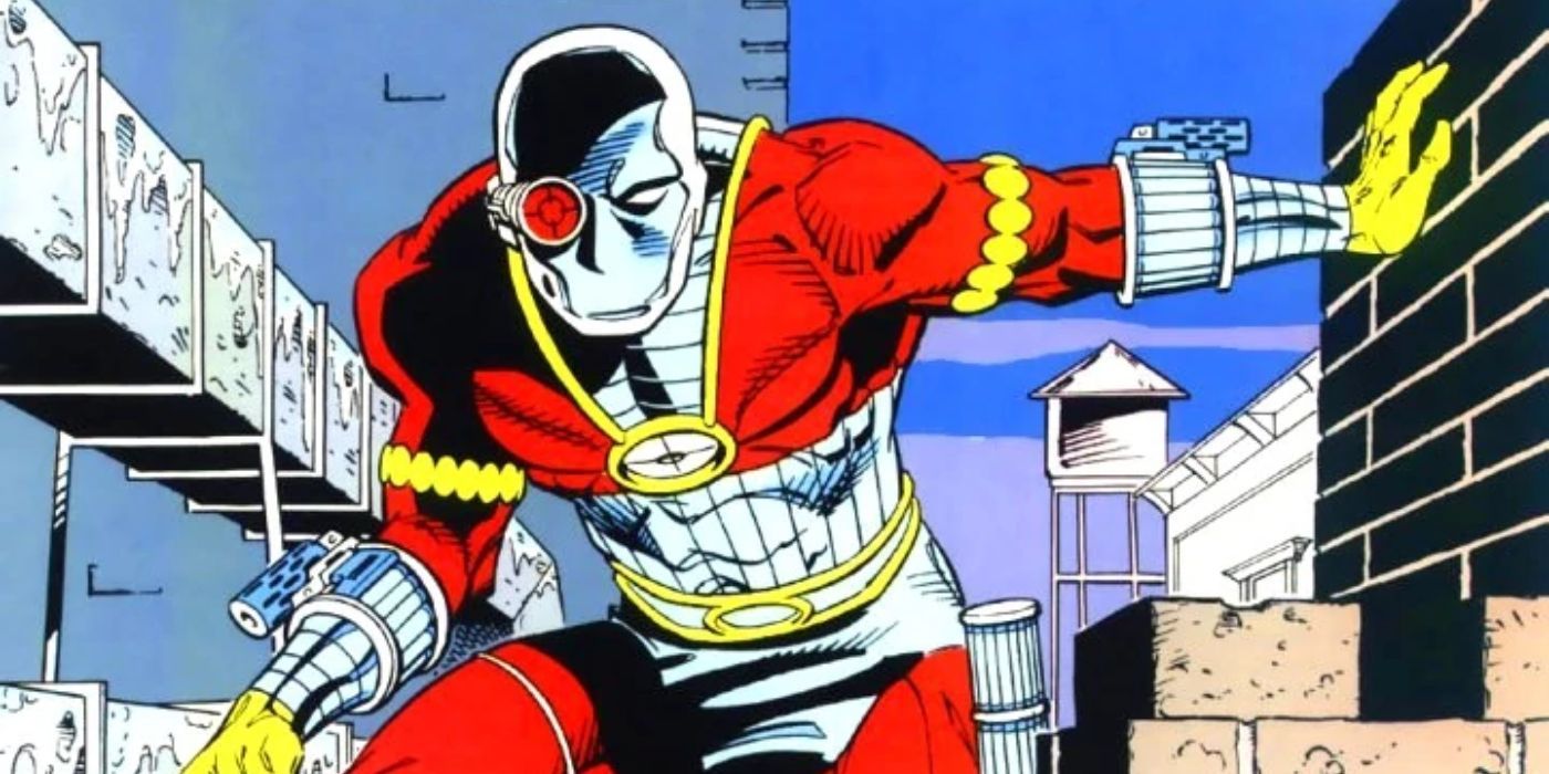 Deadshot wearing his signature suit while standing on a rooftop in DC Comics.
