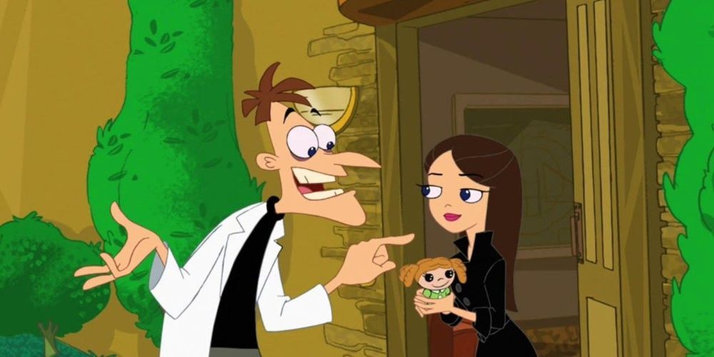 Doctor Doofenshmirtz and Vanessa in Phineas and Ferb.