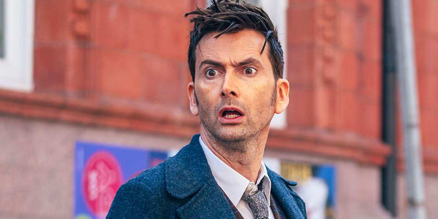 David Tennant as the Fourteenth Doctor looks surprised in Doctor Who