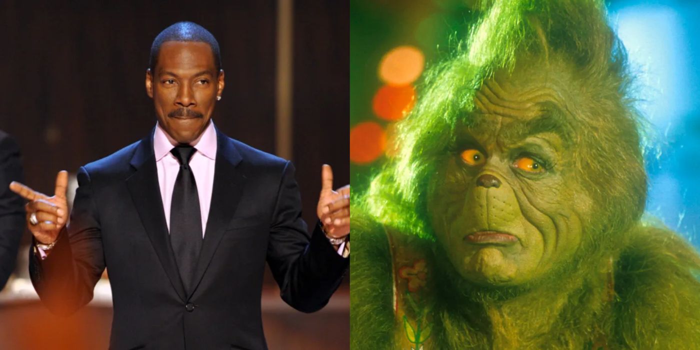An image of Eddie Murphy next to an image Jim Carrey as The Grinch.