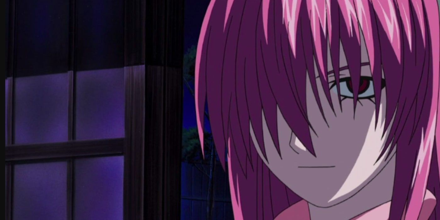 A gloomy image of Elfen Lied's Lucy inside a house during the night