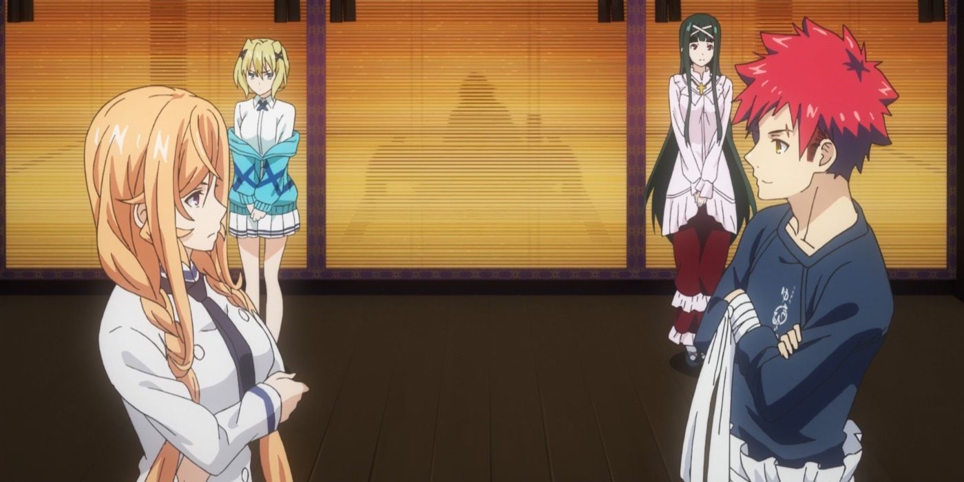 Erina Nakiri and Soma Yukihira about to face off in Food Wars. 