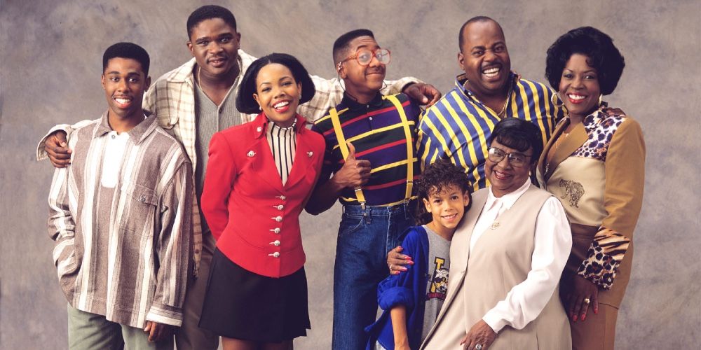 The cast of the Family Matters sitcom posing.