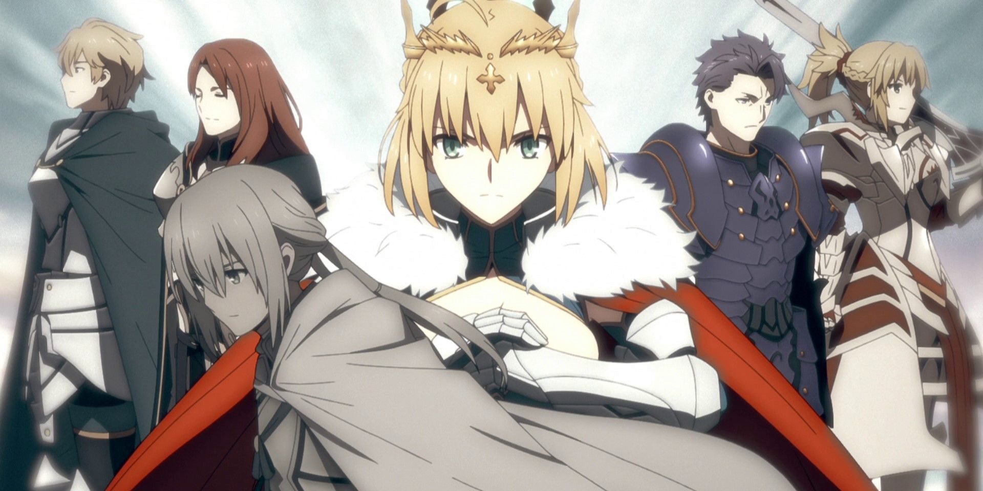 FGO The Lion King standing with Gawain, Tristan, Lancelot, Mordred, and Bedivere