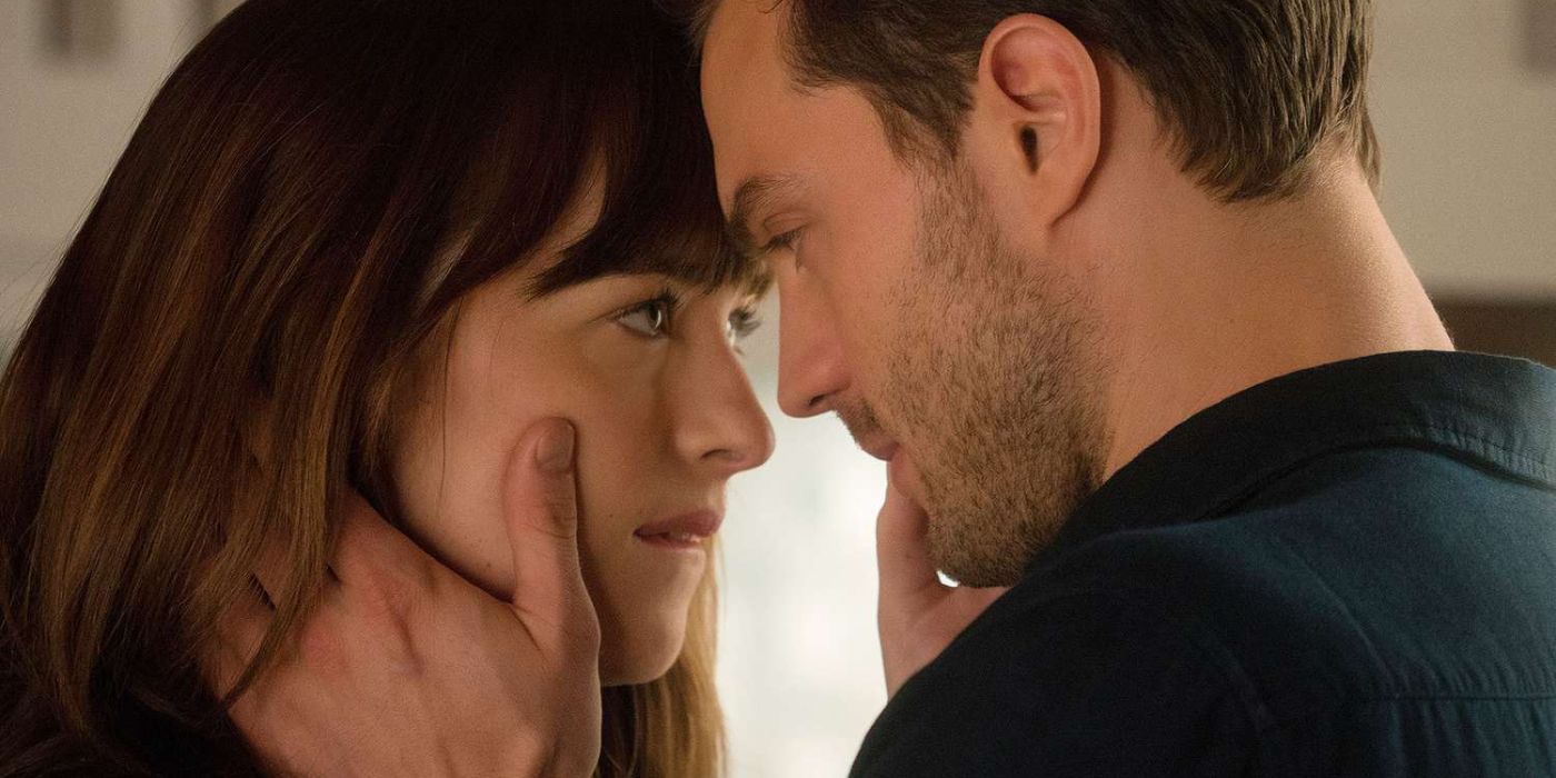 Anastasia and Christian embracing in Fifty Shades of Grey