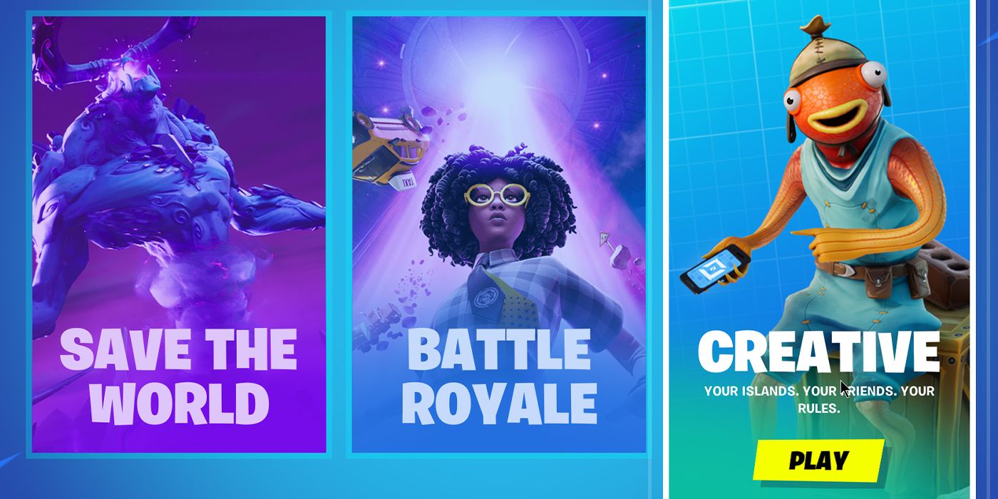 A selection screen for Fortnite's three game modes.