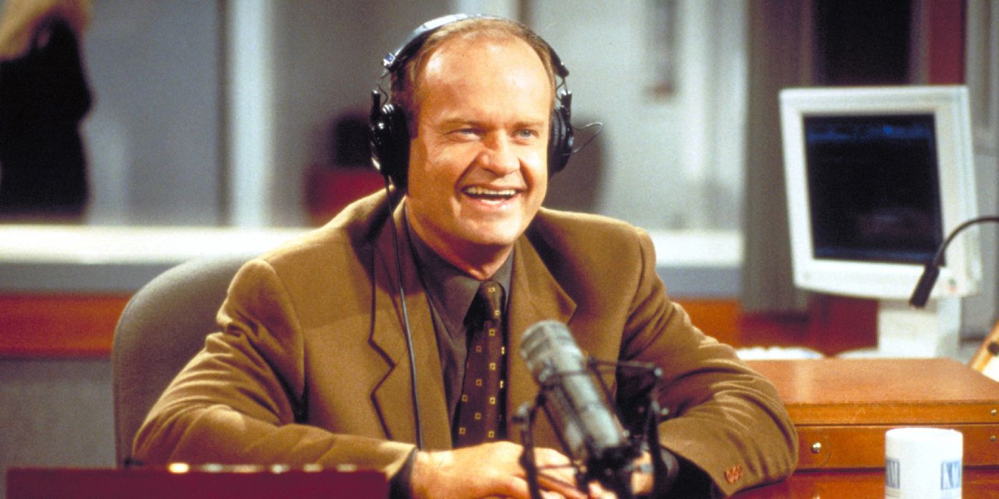 Frasier laughing on his radio show