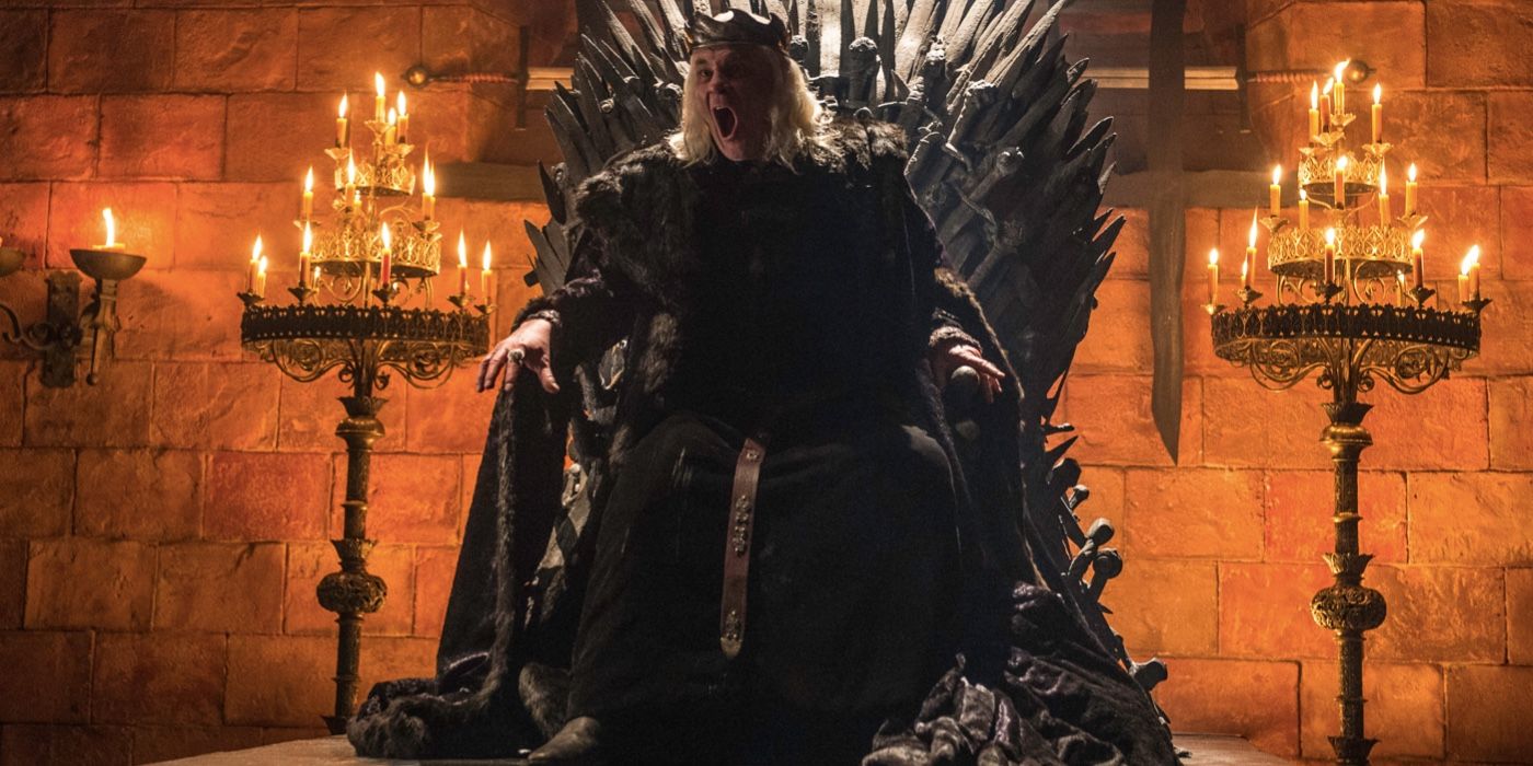 the mad king sitting on the iron throne in game of thrones