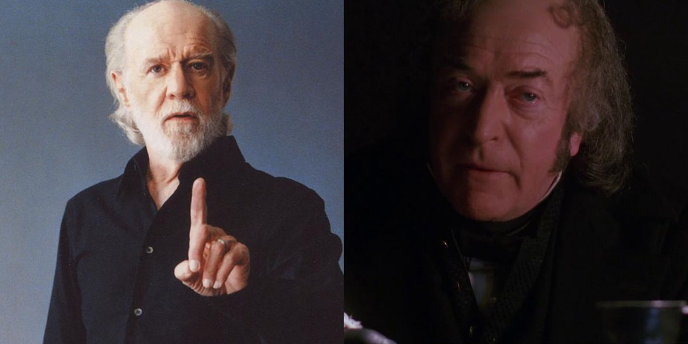 An image of comedian George Carlin next to an image of Michael Caine from The Muppets Christmas Carol.