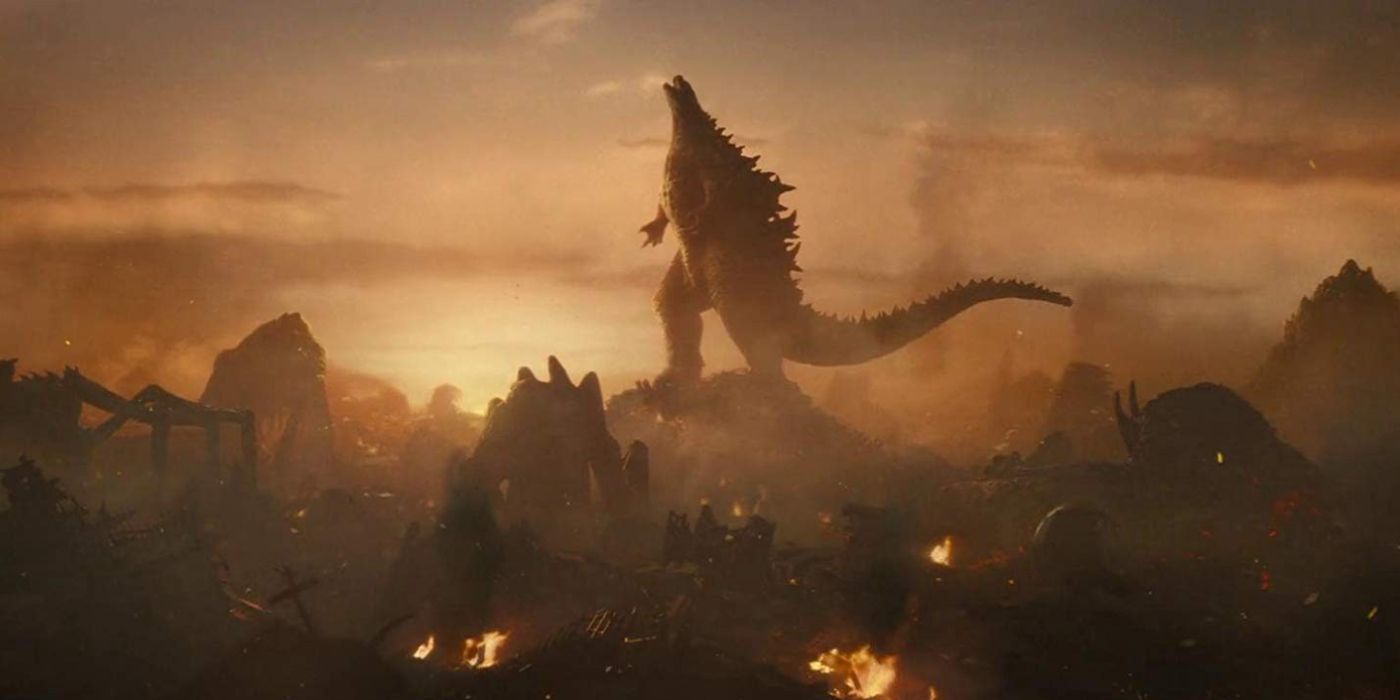 Godzilla se levanta e ruge triunfantemente no final de Godzilla: Rei dos Monstros