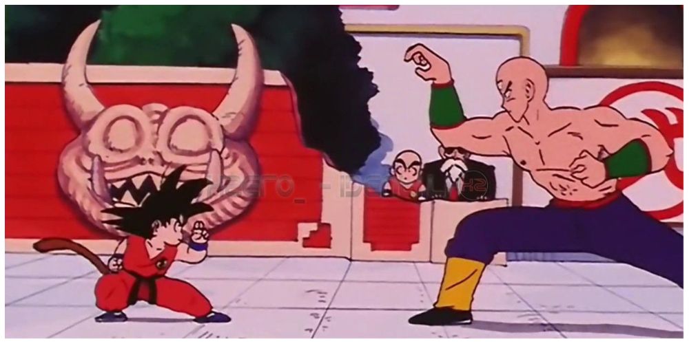 Goku vs Tien no 22º Torneio Mundial de Artes Marciais em Dragon Ball.