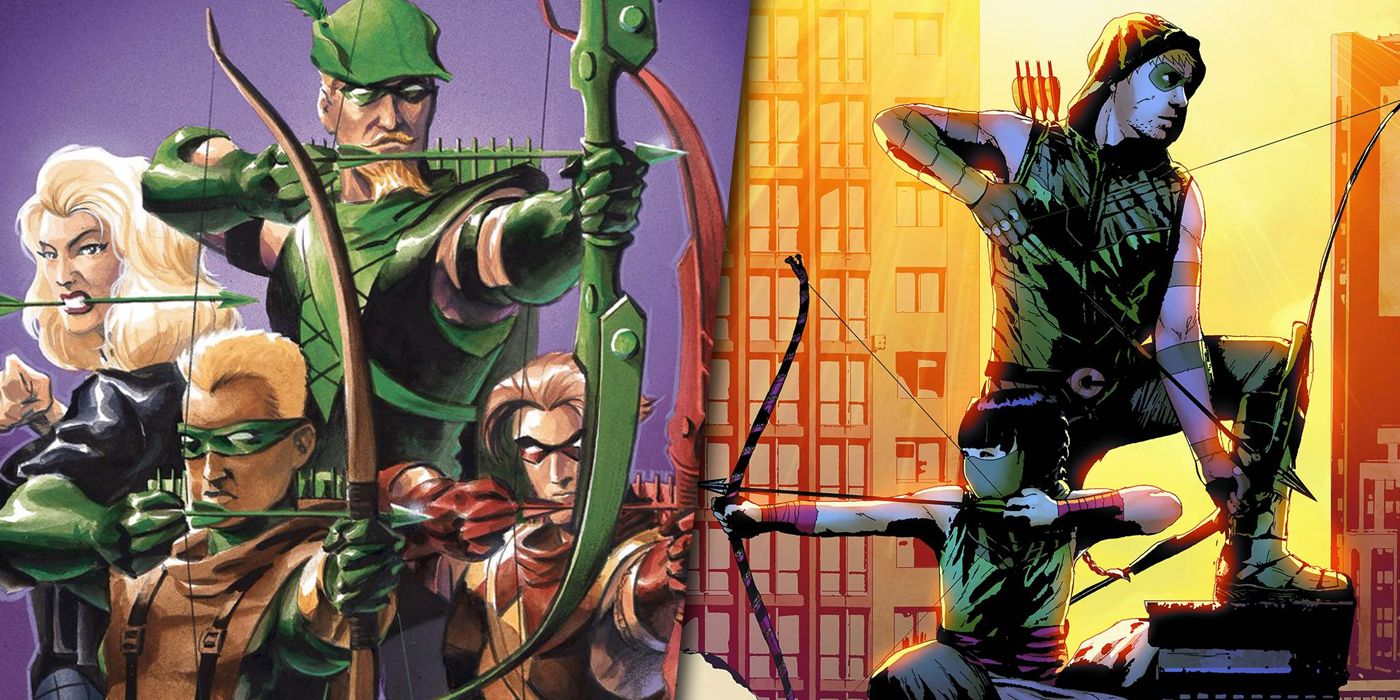Green Arrow with Black Canary, Arsenal and Connor Hawke split image with GA and Emiko