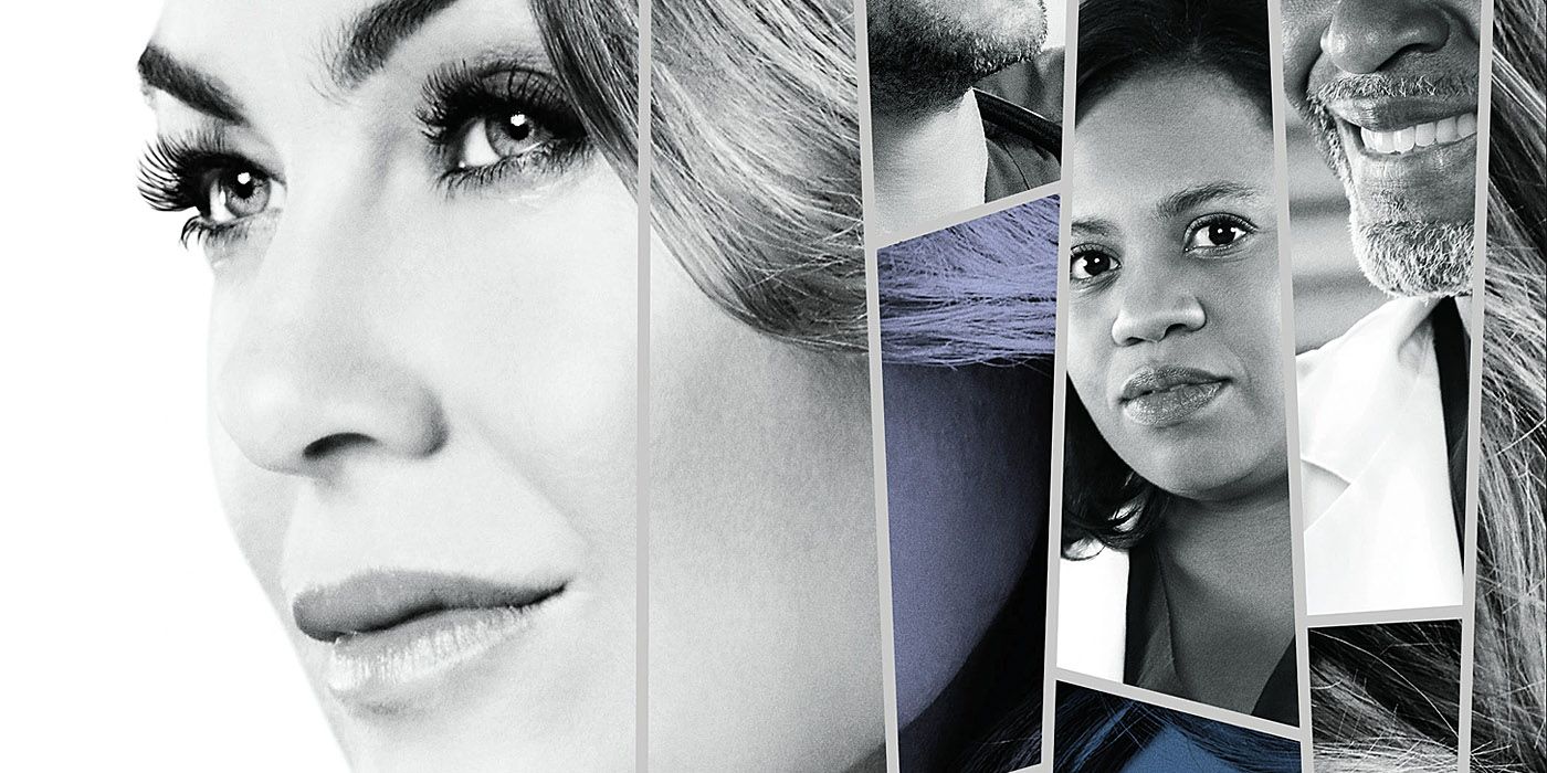 A Grey's Anatomy poster featuring Ellen Pompeo and the cast.