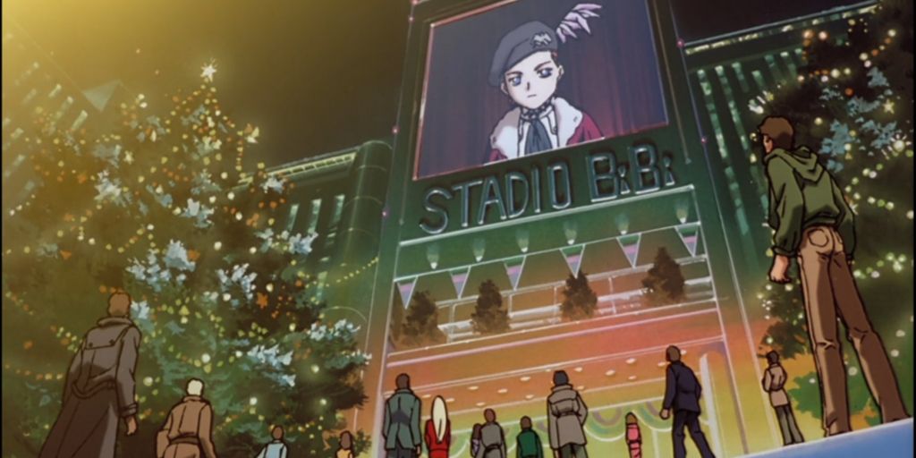 A message of war is seen by public at Christmas in Gundam Wing: Endless Waltz.