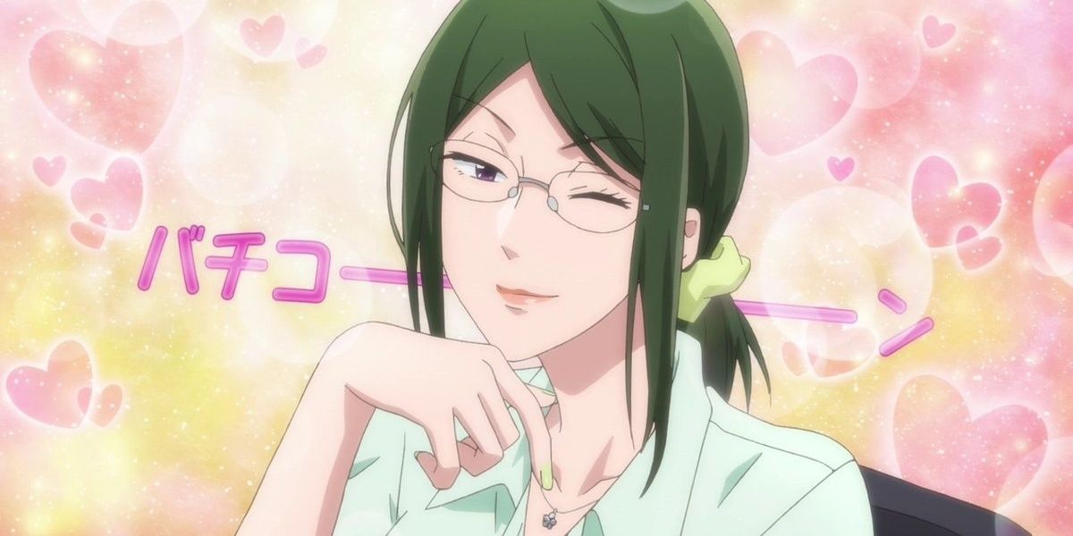 Hanako Koyanagi is winking in Wotakoi: Love is Hard for Otaku.