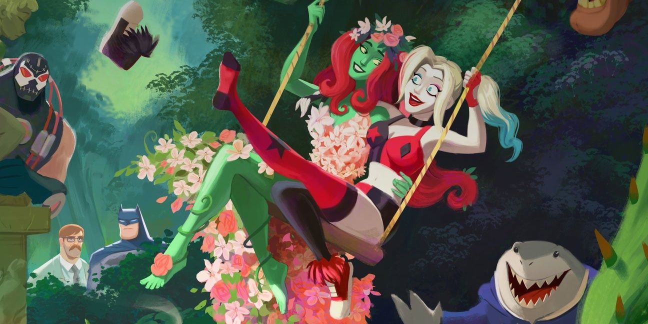 Harley Quinn and Poison Ivy on a swing 