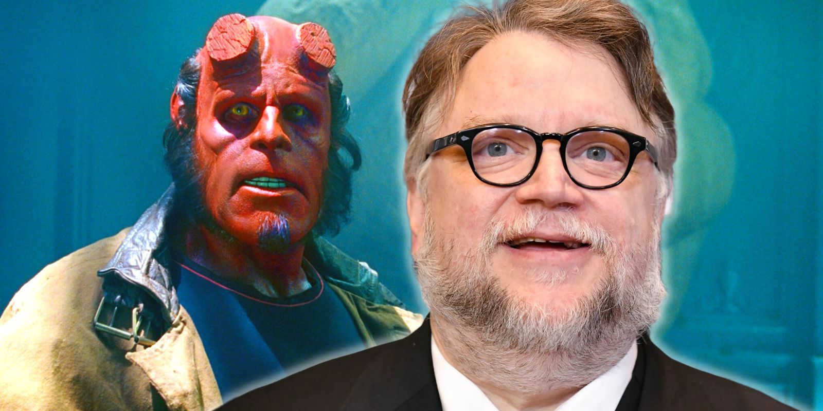 Hellboy alongside director Guillermo Del Toro