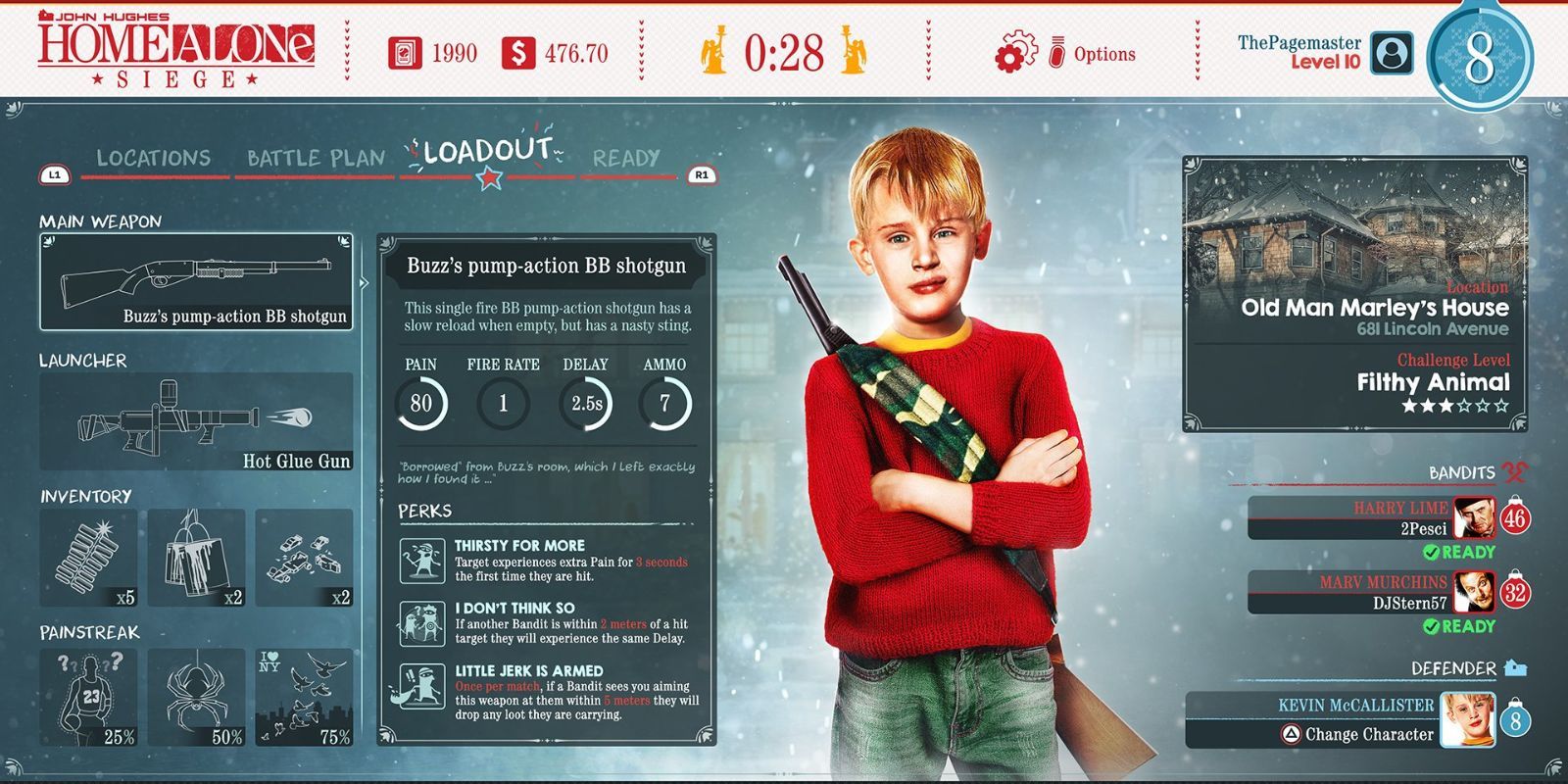 The menu screen for the fictional Home Alone Siege game