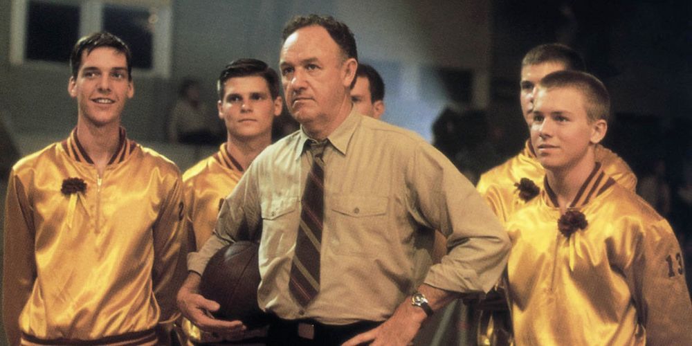 Gene Hackman as coach Norman Dale and the Hoosiers basketball team in Hoosiers