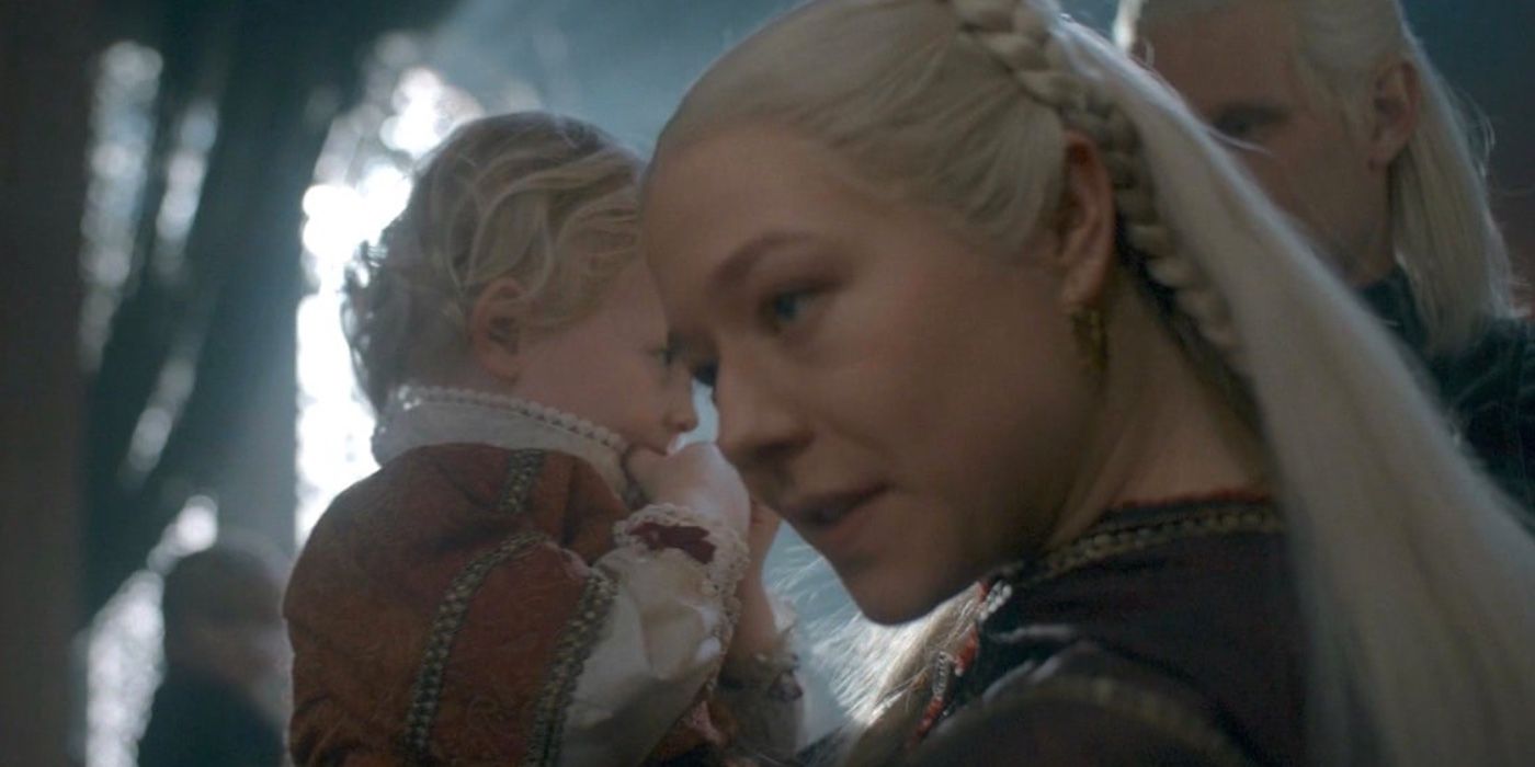 Rhaenyra holds baby Viserys in House of the Dragon