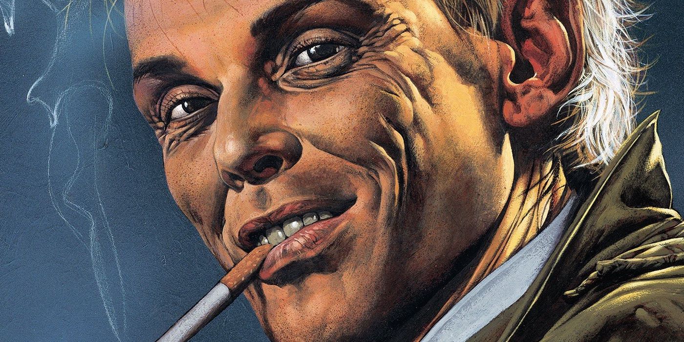 John Constantine smiles and smokes a cigarette in DC Comics Vertigo