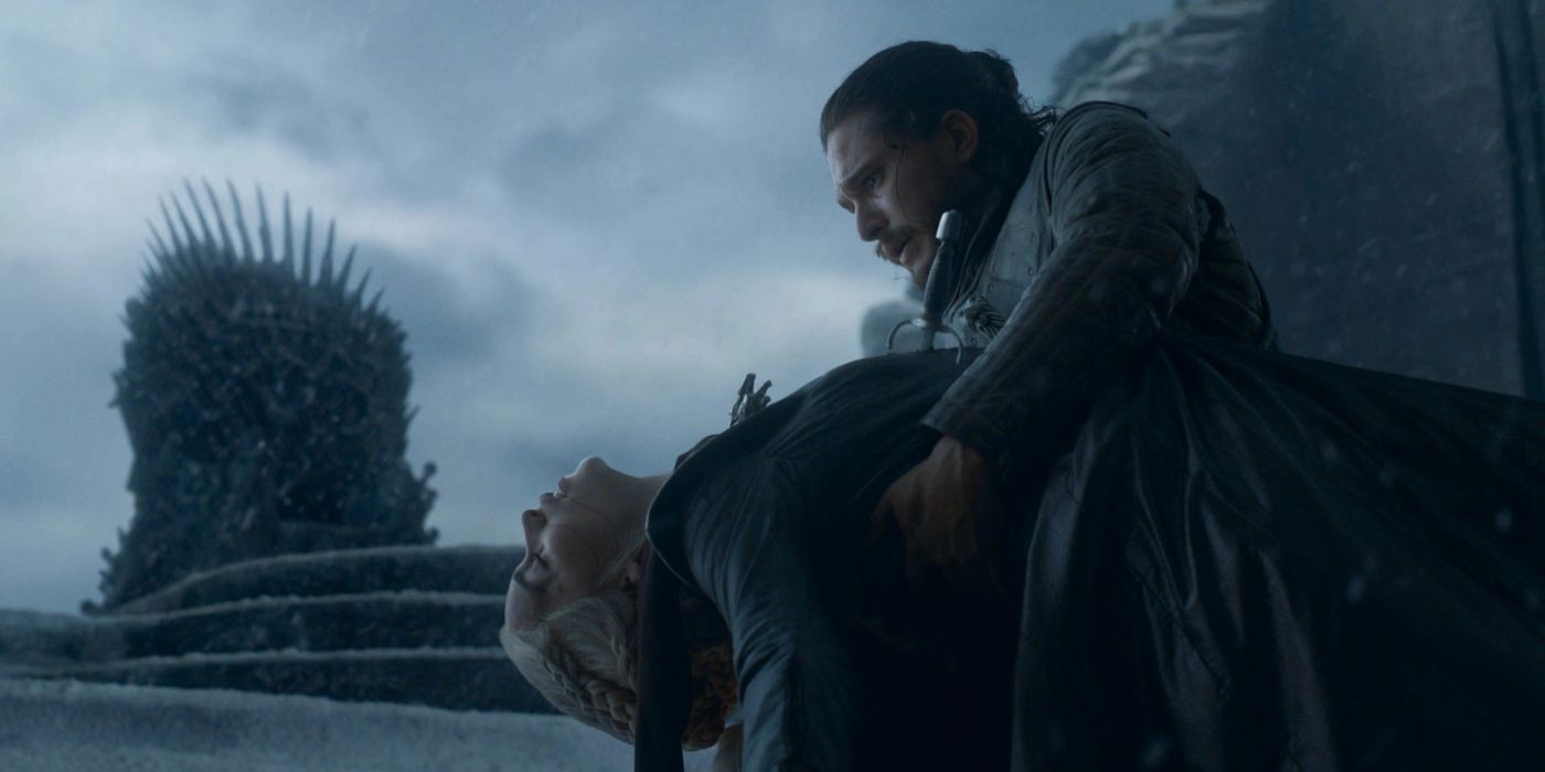 Jon Snow cradling a dead Daenerys Targaryen in Game of Thrones