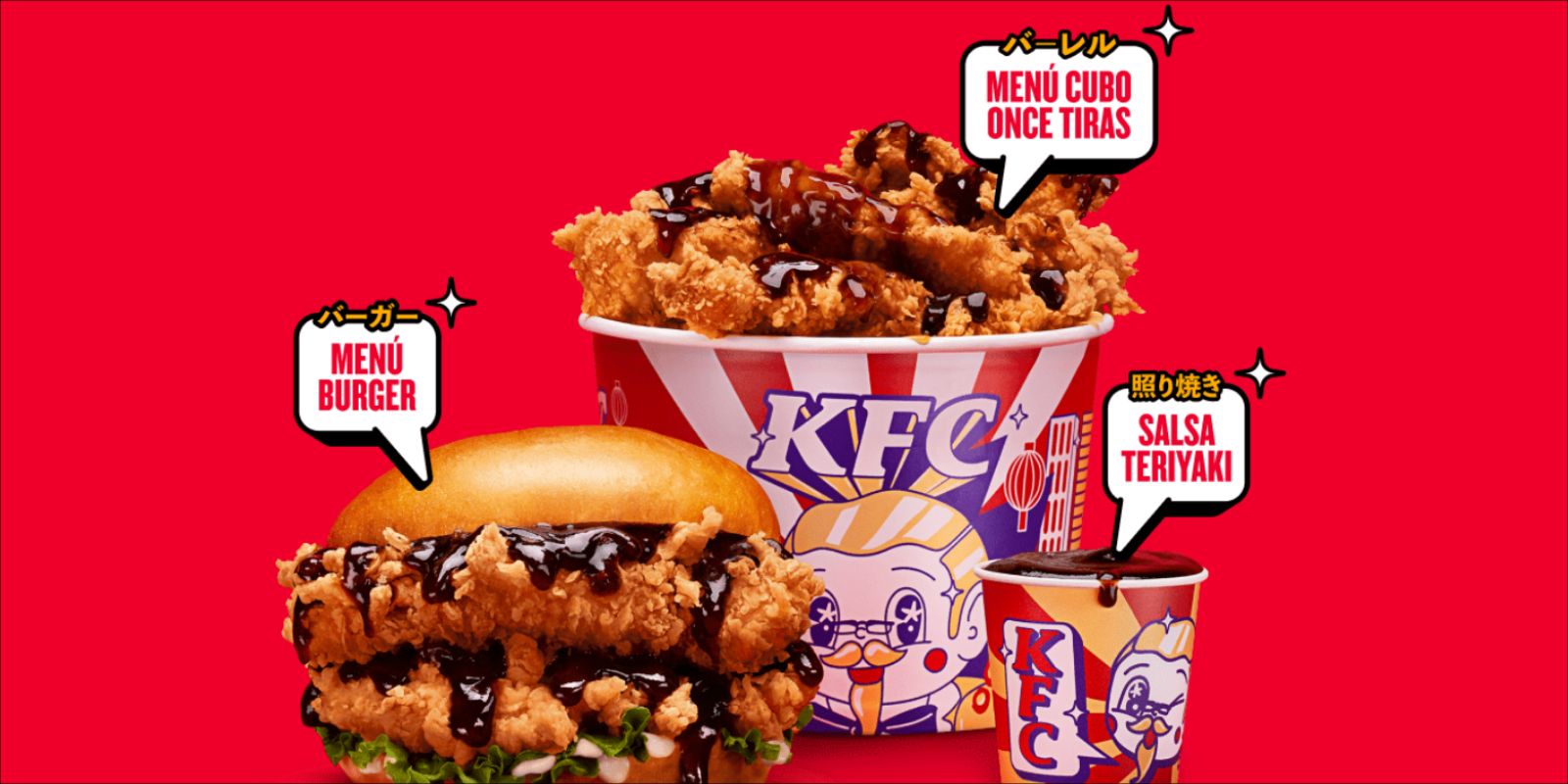 KFC Otaku Burger, teriyaki sauce, and a chicken bucket