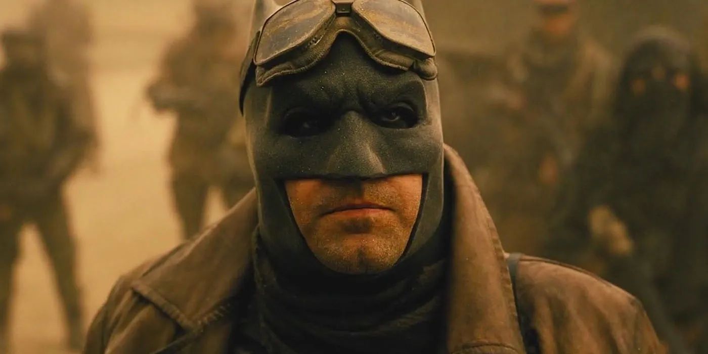 Ben Affleck standing as Knightmare Batman in Batman v Superman: Dawn of Justice.
