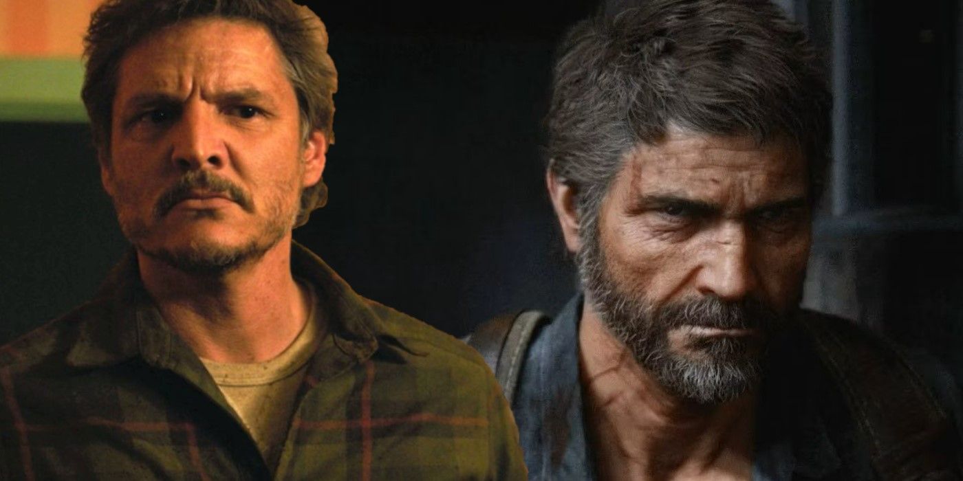 Collage image featuring Pedro Pascal as Joel Miller, and the Playstation version of Joel